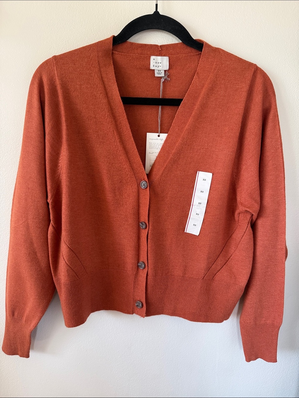 Burnt Orange V-Neck Button Cardigan